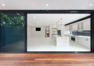 Modern kitchen with large sliding doors